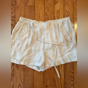 Caslon Shorts Womens Large Beige 100% Linen Beachy Boho Drawstring Waist